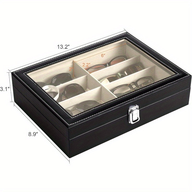 Luxury PU Material, 8-Cell Glasses Storage Case, Household Collection Case, Large Capacity Glasses Case