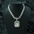 Hot-selling colored gem alloy pendant with colored gem Cuban necklace hip hop cool necklace