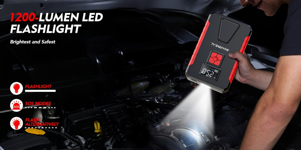 [Portable Jump Starter] 15000A-19000A Peak 350PSI 12V 17-in-1 Portable Jump Starter with Air Compressor Jump Starter, Car Battery Charger, Car Jump Starter with Air Compressor, Jump Starter Para, Car Accessories Tools, LED Light, Battery Charger, Cart Bat