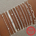 925 Sterling Silvery Women's Simple Twisted Snake Bone Chain Bracelet Set(11pcs), Perfect for Vacations, Gifts, and Casual Attire.