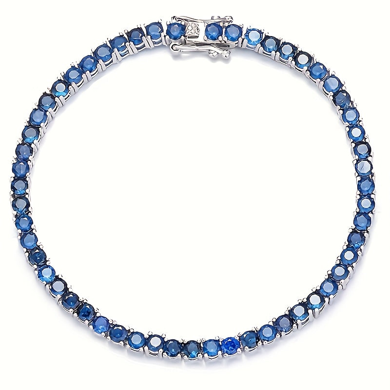 Elegant 925 Silver Blue Moissanite Tennis Bracelet, Simple, Stylish and Elegant Design, Suitable for Daily Wear and Gifts, As The Perfect Jewelry for Mother/ Wife/ Girlfriend