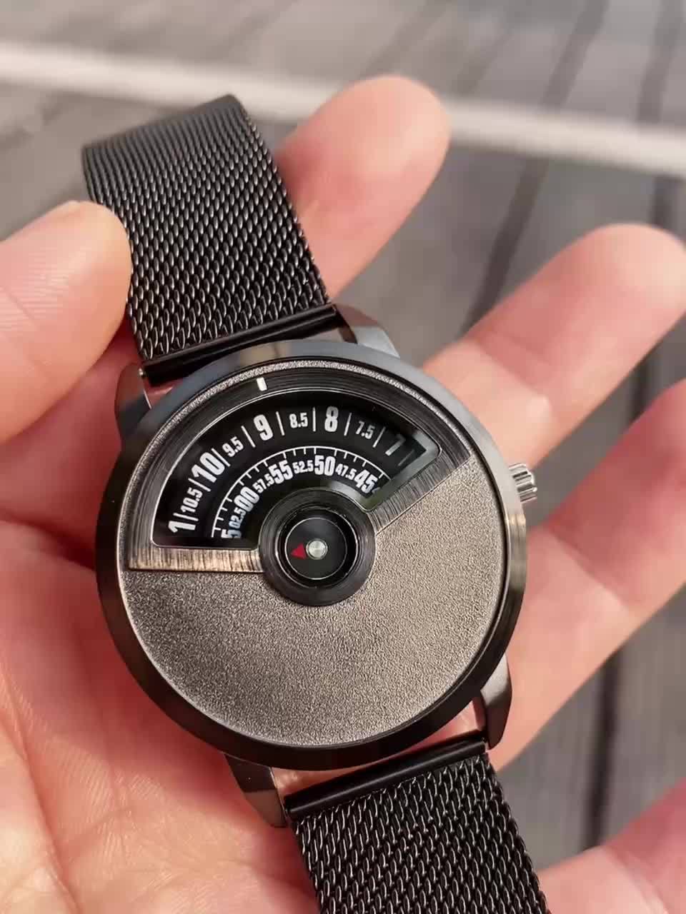 Modern Minimalist Watch - No Hands, Stainless Steel Strap, Quartz Movement, Battery-Powered (Non-Rechargeable) - Everyday & Formal Watch for Men & Women - Contemporary Industrial Design, Versatile Accessory, Sleek Timepiece, Premium Materials, Unique Time