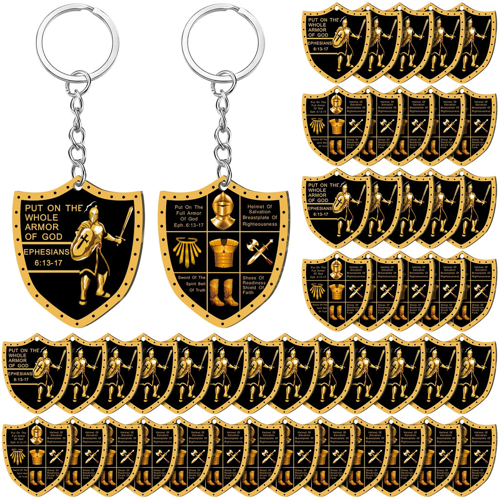 36pcs Christian Put On The Whole Armor Of God | Religious Christmas Gifts for Men, Bulk Keychain Military Knight Favor Gift, Acrylic and Zinc Alloy Material