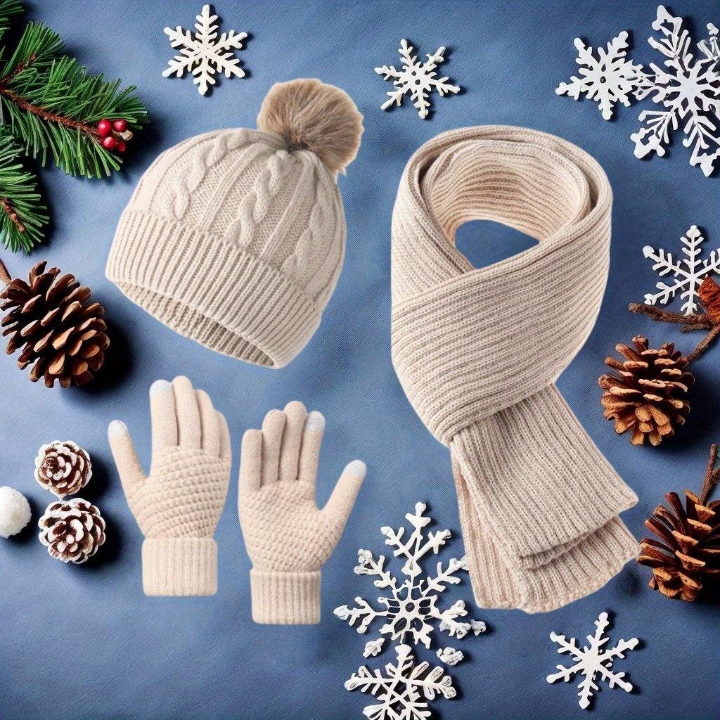 Hat, Scarf, and Gloves 3pcs Set