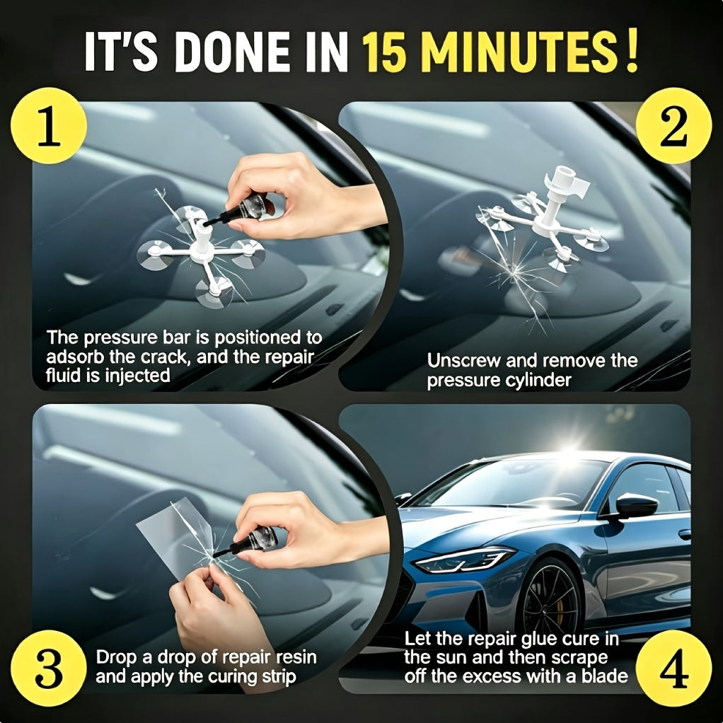 [Portable DIY Quick Fix] Windshield Repair Kit, 15-Minute Quick Fix, Nano Liquid Stops Spread, DIY And Save $250+. Works On Bullseye, Star Cracks, And Scratches. 2 Options-2-Pack Of Windshield Repair Fluid OR 2 Repair Fluids + 1 Suction Mount. Portable Bo