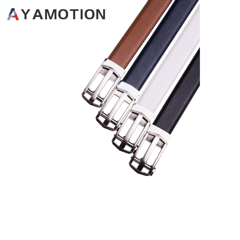 AYAMOTION Genuine Leather Belt Mens Ratchet Dress Belts With Adjustable Automatic Buckle back to school, for wedding,Ideal Gift for Dad, Husband, Boyfriend
