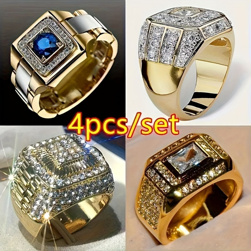 Set of 4 Luxury Men'S Fashionable And Commanding Business Rings, Jewelry Additions, Men'S Wedding And Engagement Rings, Premium Jewelry, Valentine'S Day Gift Set