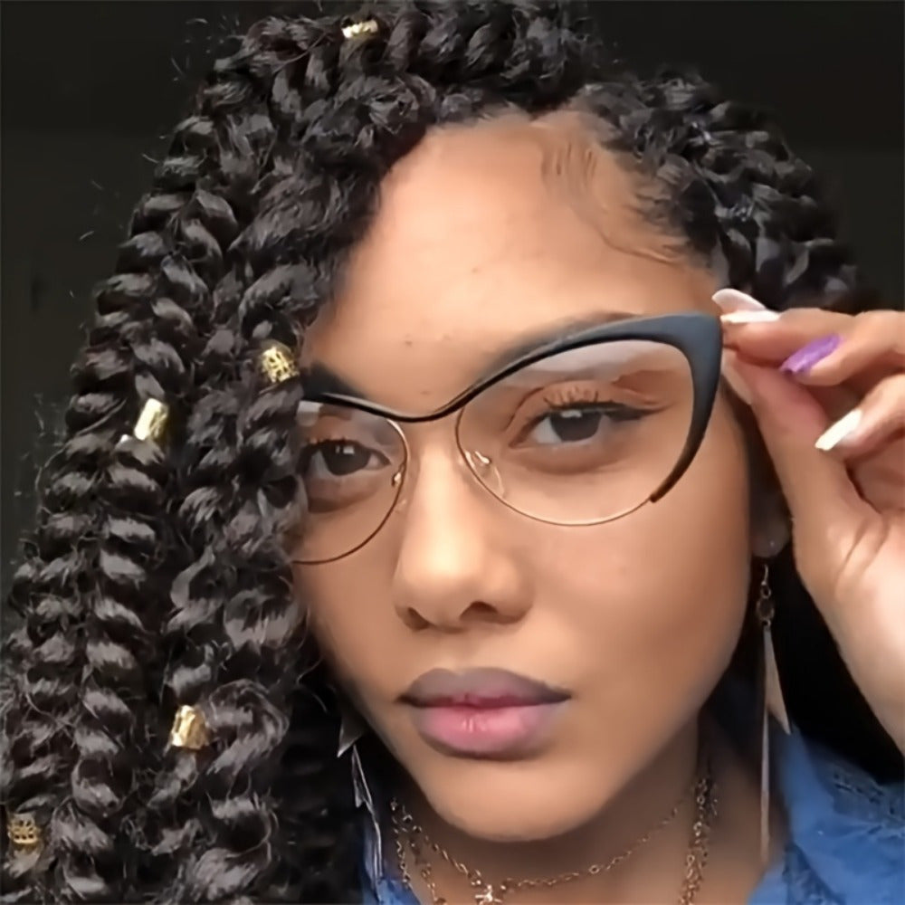 A Pair Of Golden Luxurious Cat-eye Glasses with Anti-blue Light, Retro Punk Style, Perfect for Ladies And Party Decorations