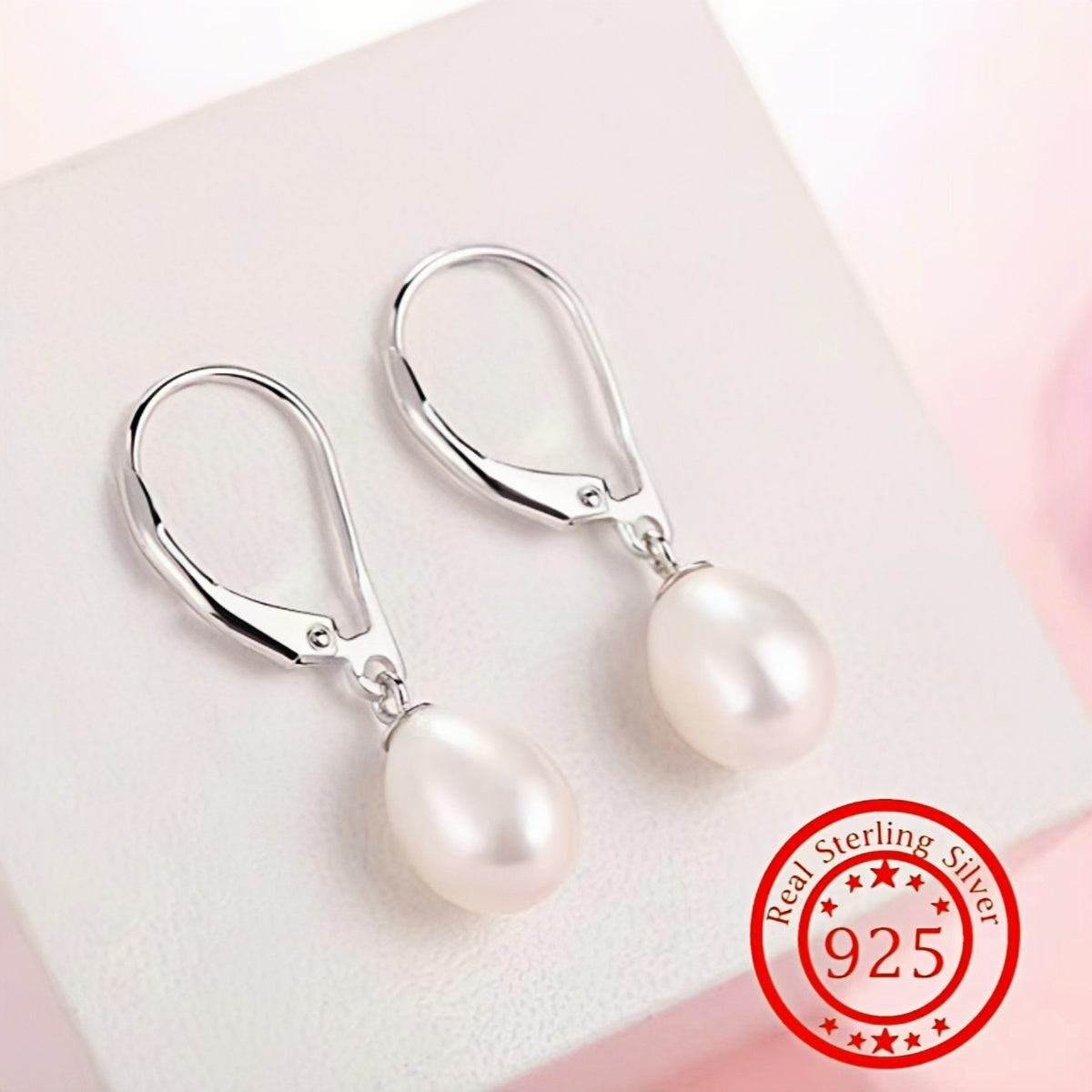 Pair of Elegant 925 Sterling Silvery Freshwater Pearl Drop Earrings, with Lobster Clasp, for Wedding Banquets, Valentine'S Day, Music Festivals, All Season
