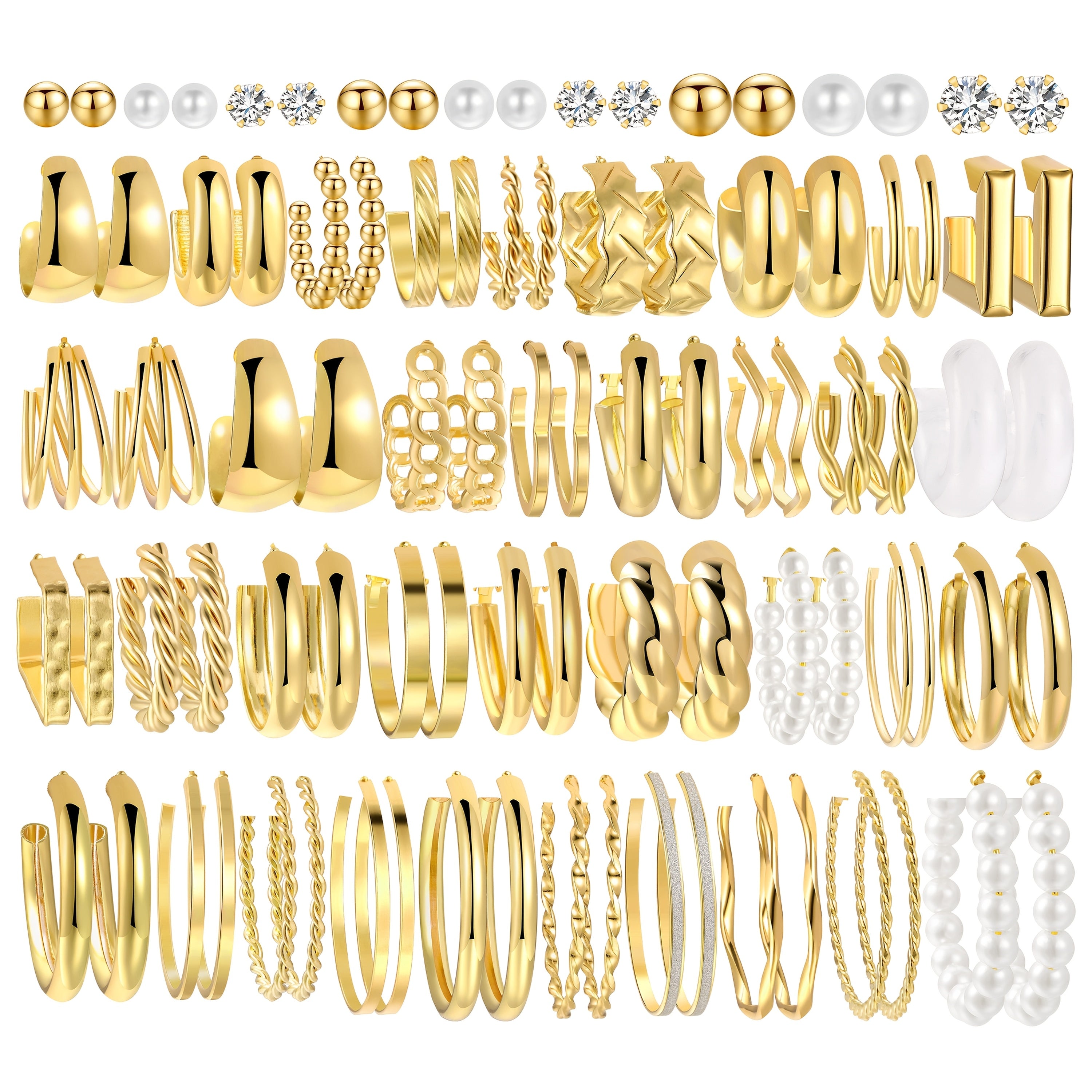 90pcs Vintage Simple Faux Imitation Pearl Geometric Heart Butterfly Stars Twisted Wide Face Hoop Earrings Set Multiple Styles, Women's Autumn And Winter Daily Match Attend A Party Vacation Dating Perfect