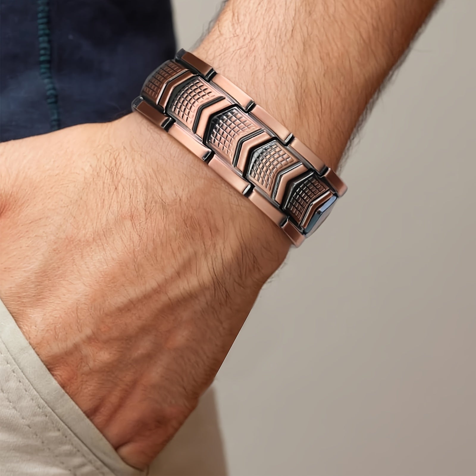 Men's 3X Strength Copper Magnetic Bracelet- 3800 GSM High Magnetic, Heavy Duty Copper Construction with Folding Clasp, Black& Golden Design, Comfort Fit for Gym, Everyday& Formal Wear- Magnetic Jewelry for Men, Durable& Stylish Accessory for Bl
