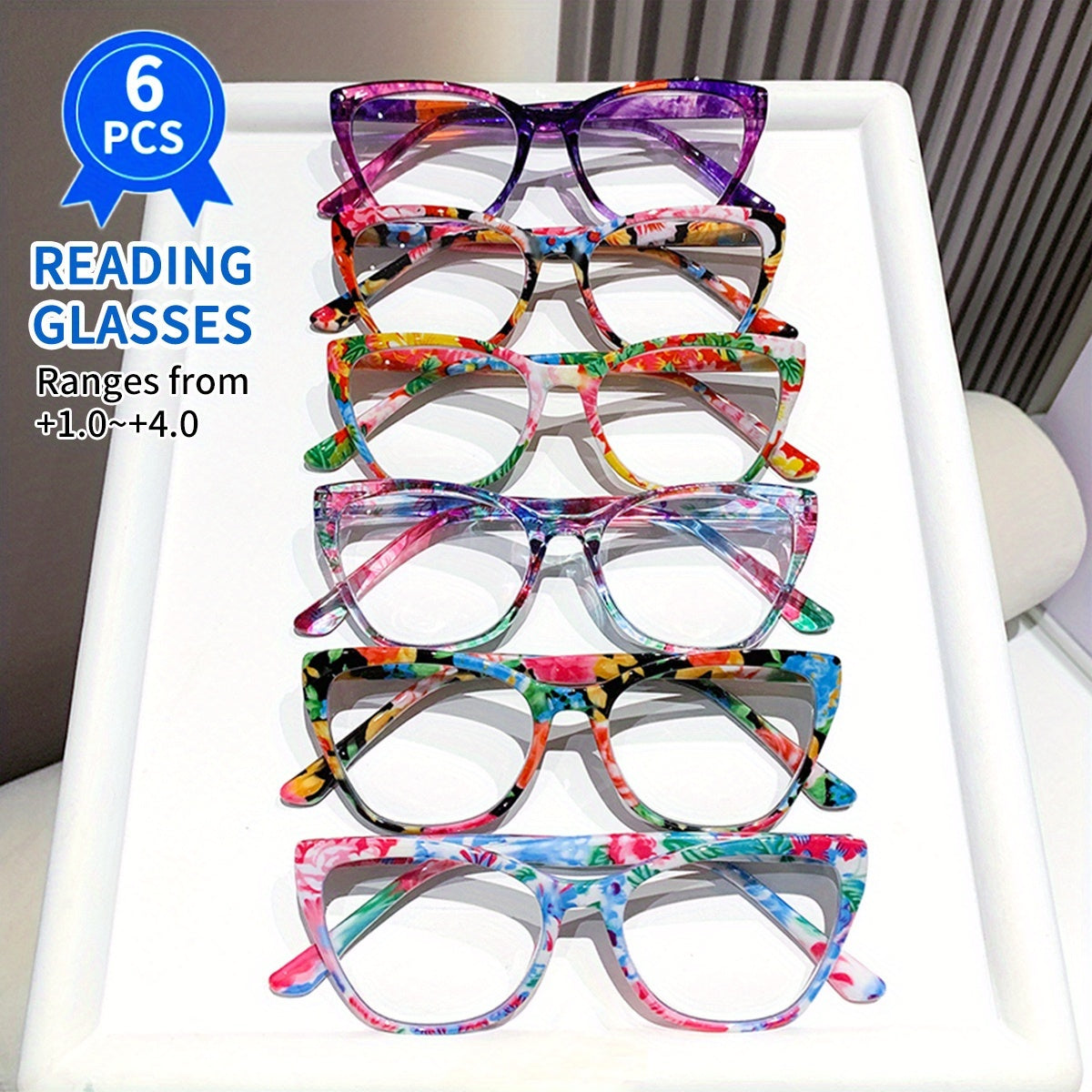 Six Pairs of Stylish Anti-Blue Light Men And Women, Suitable for Reading, Using Computers, Watching TV, And Using Mobile Phones. Ideal for Everyday Office Work, Gifts, And Holiday Presents.