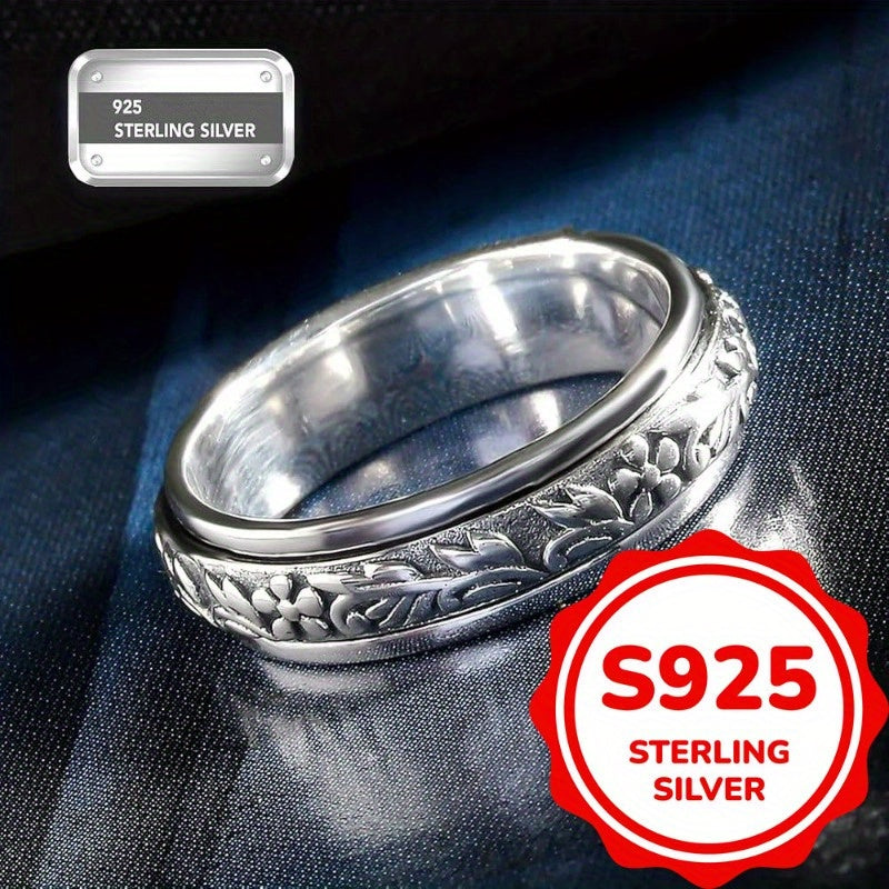 Vintage Carve Leaf And Flower Wide Rings 925 Sterling Silvery Rings For Women Fashion Ring Jewelry