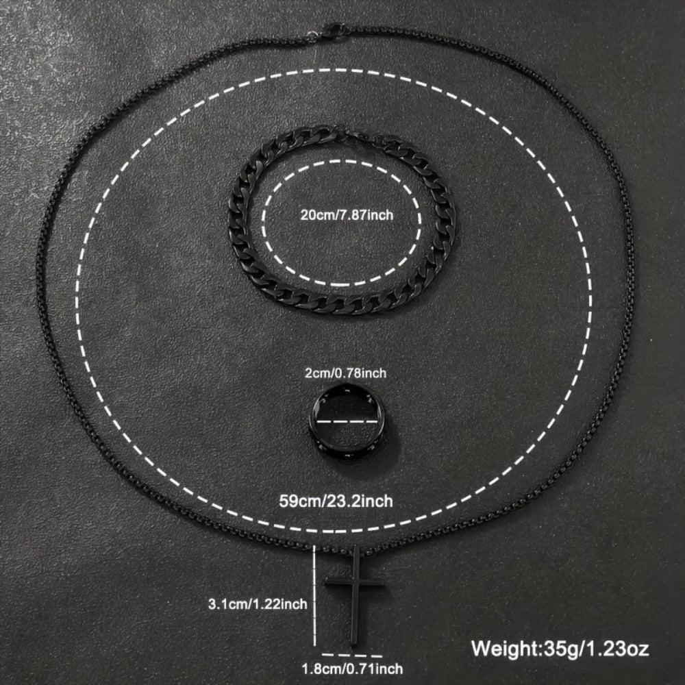 4pcs/set Men's Watch Jewelry Set, Cool Black Fashion Watch, Ring, Necklace, And Bracelet Set, The Best Gift Clock Jewelry Set, Without Box