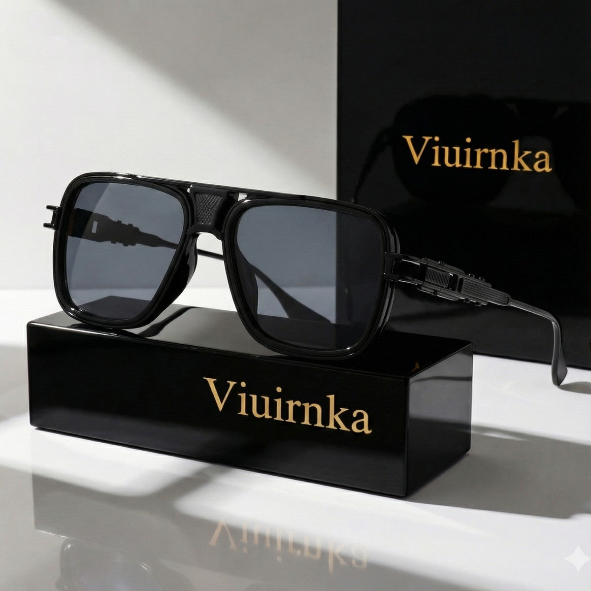 Viuirnka Classic Square Sunglasses for Men Unisex Retro UV Protection Metallic Frame Lightweight Eyewear with Sunglasses Case And Cleaning Cloth for Daily Wear And Outdoor Activities