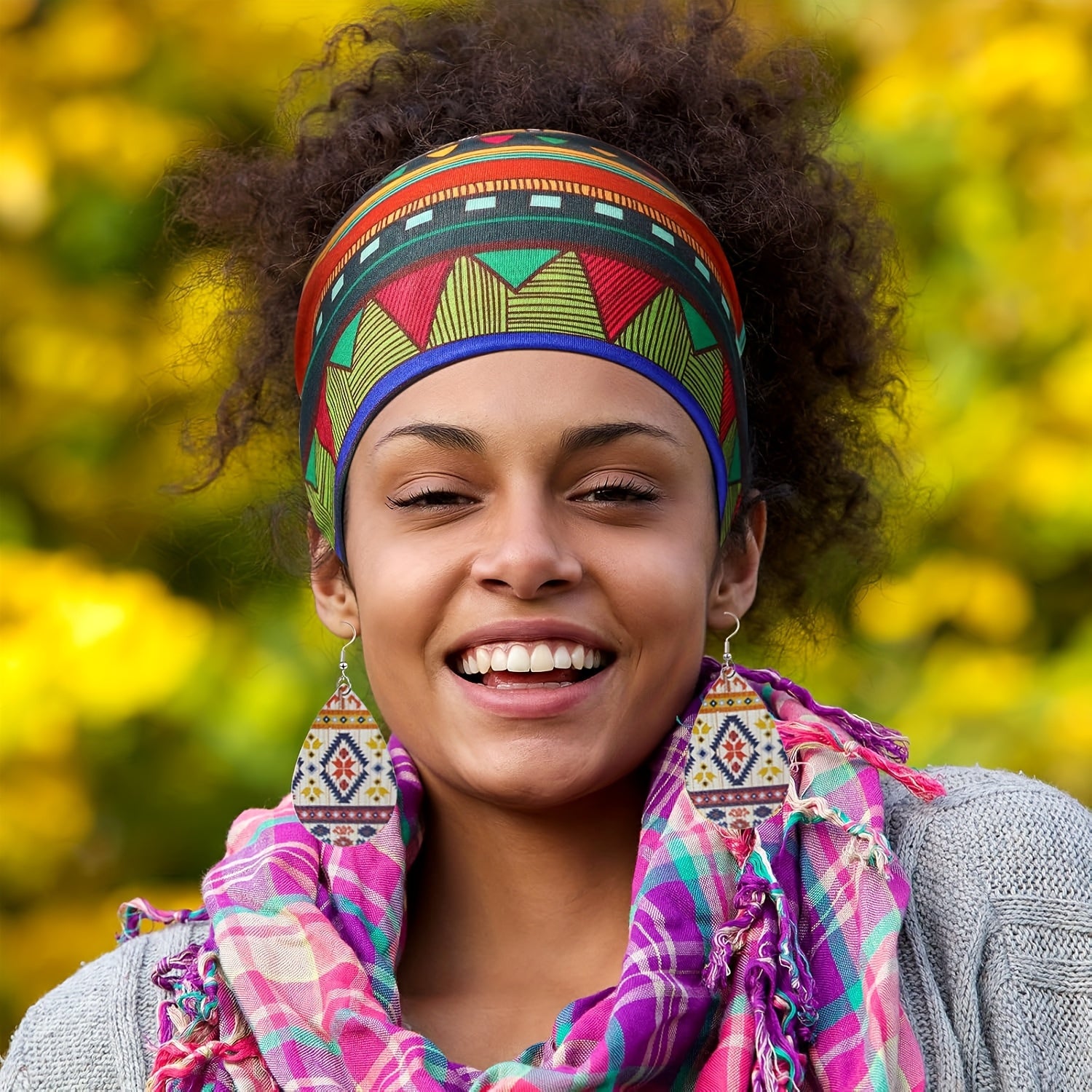 Four Sets of African-Style Headbands, Featuring Earrings, a Stretchable Wide Headscarf, Elastic Yoga Headbands, Hair Nets, And Sporty Printed Hair Accessories, Suitable for Women.
