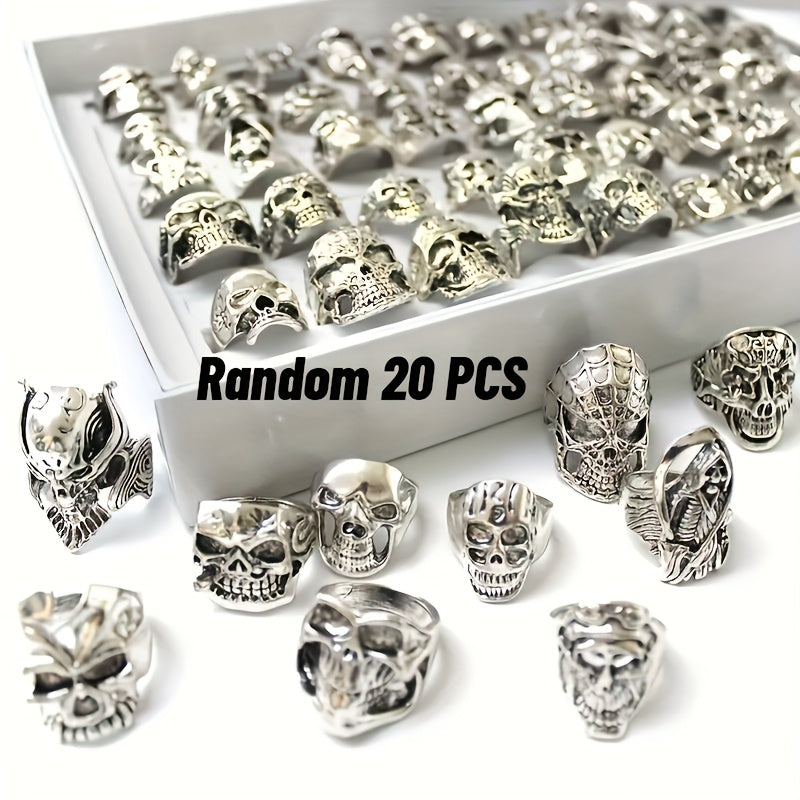 Fashion Punk Style Spider Skull Poker Design Ring Set Perfect for Men's Everyday Streetwear, Music Festivals, Halloween, And Christmas Gifts (Random Selection Of 20pcs)