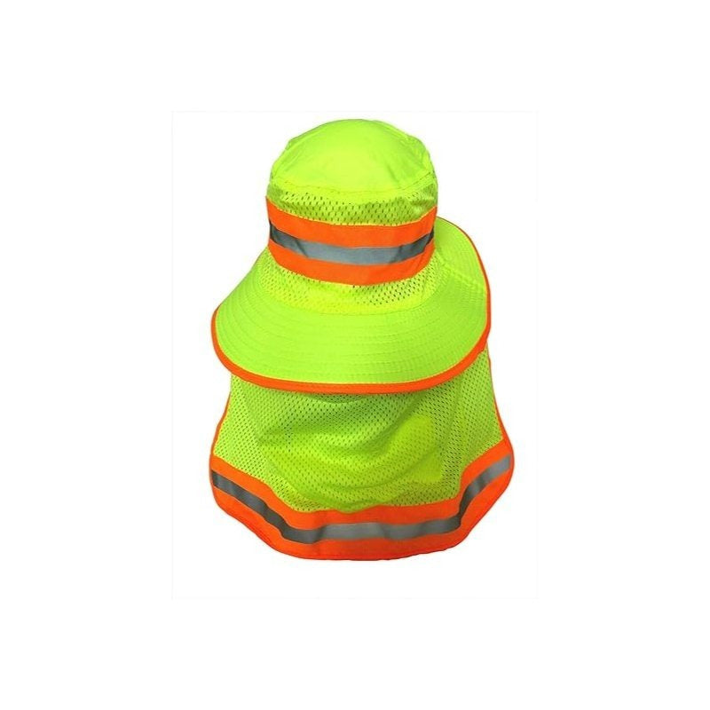 Men High Visibility Reflective Sun Hat with Neck Flap Wide Brim Boonie Hat Bucket Cap