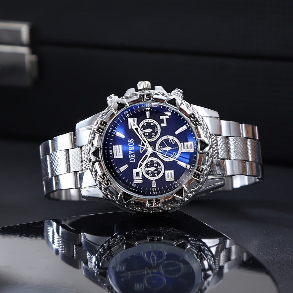 3pcs Handsome Men'S Round Quartz Watch Wristwatch Combination Set Valentine'S Day Easter Ramadan Birthday Christmas, Gift for Friends And Family Eid Al-Adha