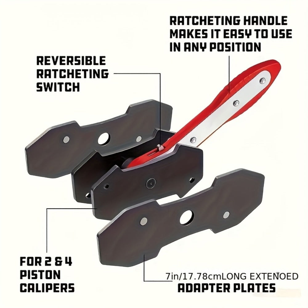Brake Caliper Compression Tool, Brake Caliper Tool With 360 Degree Swing Ratchet, Brake Caliper Piston Compression Tool With 2pcs Spacers, Suitable For Auto Repair, Red