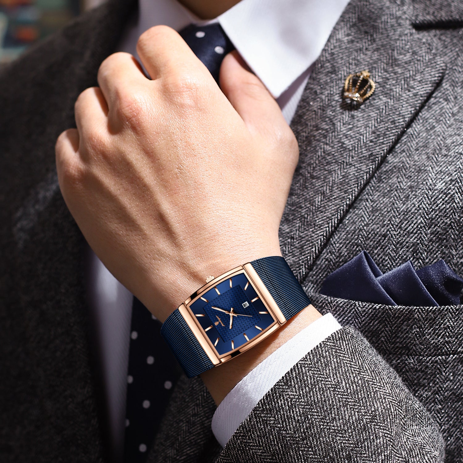 [Men's Casual Watch] POEDAGAR 885W Men's Fashion Casual Watch, 3ATM Waterproof With Blue Dial, Stainless Steel Mesh Band