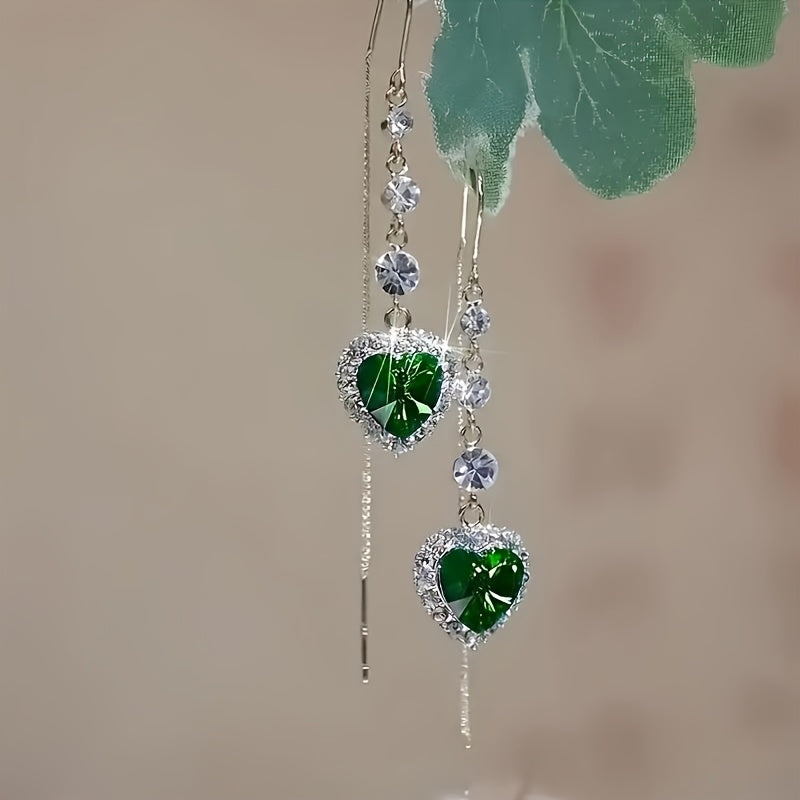 2 Pairs Heart-Shaped Crystal Pendant Earrings - Exquisite, Luxurious, Sparkling Rhinestone, Ideal for Valentine's Day Gifts