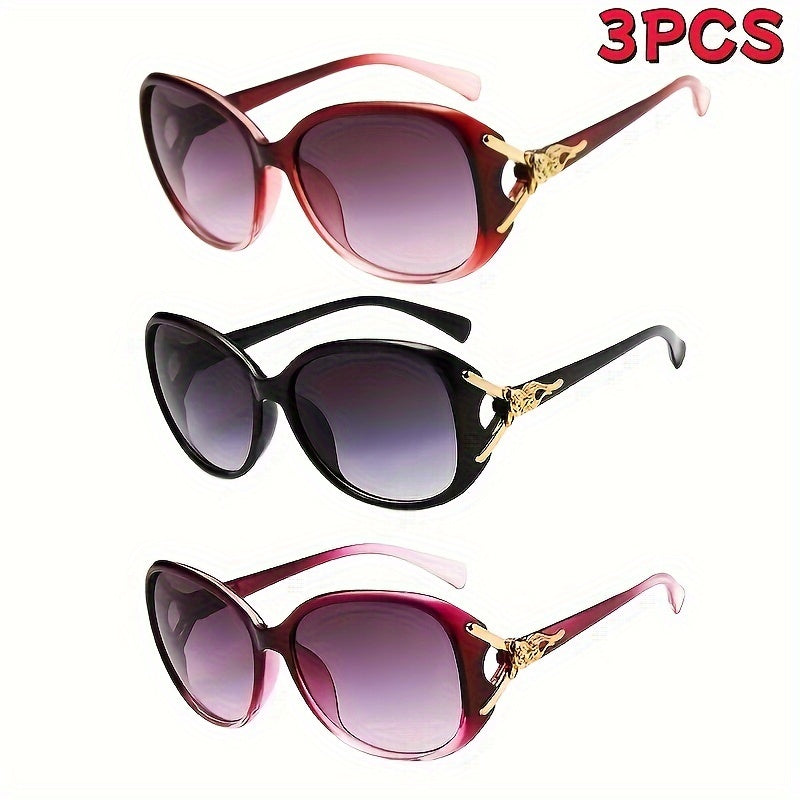 Paleshy 3 Pairs Of Women's Glasses, Fashion Over-sized Sunglasses, Women's Blackout Glasses, Anti-glare Sunglasses, Christmas Halloween Costume Matching Props