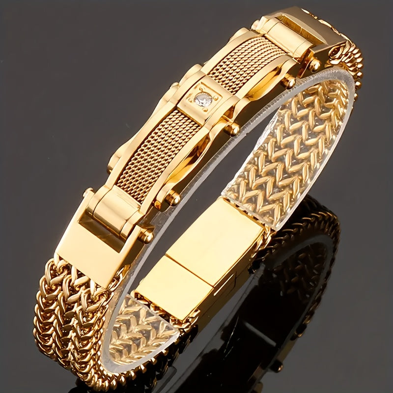 1pc Men's 304 Stainless Steel Fashion Hip-Hop Style Motorcycle Chain Bracelet, Suitable for Nightclubs, Weddings, Parties, Rock Style, Officially Sold by MILAIA ACCS Brand