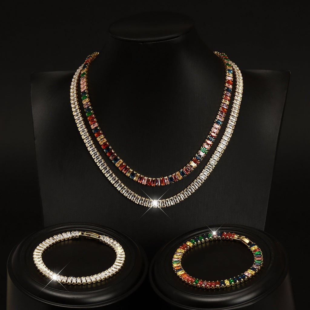 [Ideal Gift] Two S925 Silver Tennis Bracelets And Necklaces Set, Adorned with Natural Stones - a Fashionable And Exquisite Combination That Can Be Freely Matched And Suitable for Daily Life And Vacation, Making It an Ideal Gift For, for Women