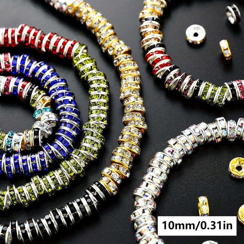 500pcs Mixed Color White AB Iron Rondelle 4/ 6/ 8/ 10mm, Round Rondelle Loose Spacer Beads for DIY Bracelet Necklace Pendant
