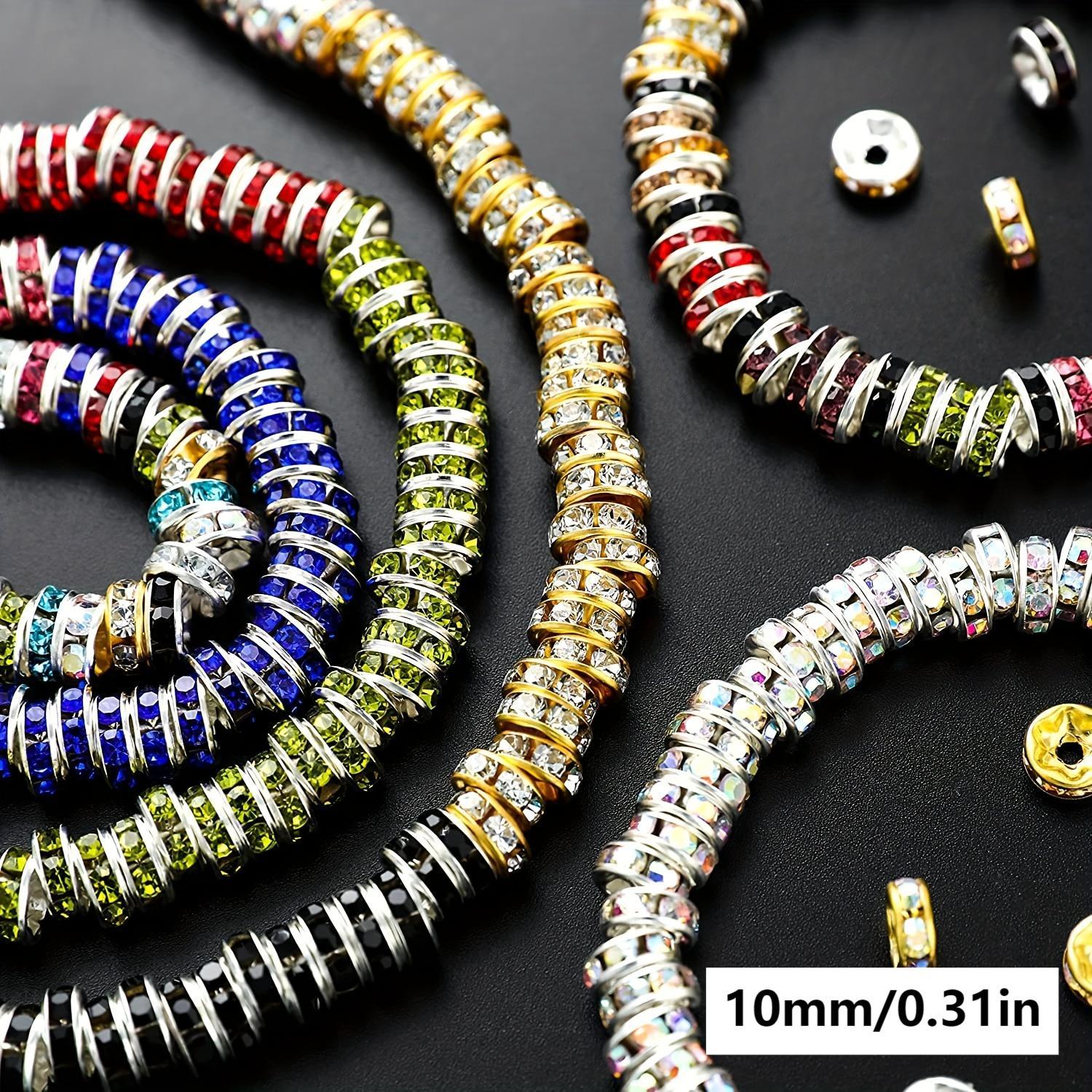 500pcs Mixed Color White AB Iron Rondelle 4/ 6/ 8/ 10mm, Round Rondelle Loose Spacer Beads for DIY Bracelet Necklace Pendant