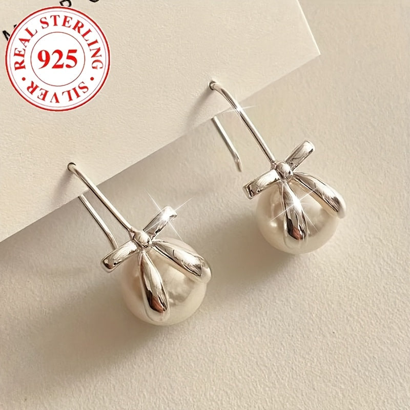 1pc S925 Silver 925 Pounds Fresh Water Imitation Pearl Strap with Ladies' Earrings, Ladies' Holiday Gift