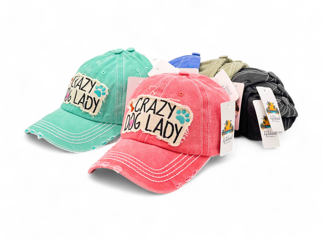 "Crazy Dog Lady" Vintage Distressed Embroidered Baseball Cap For American - 100% Cotton, Breathable, Casual, Adjustable, UV Protection