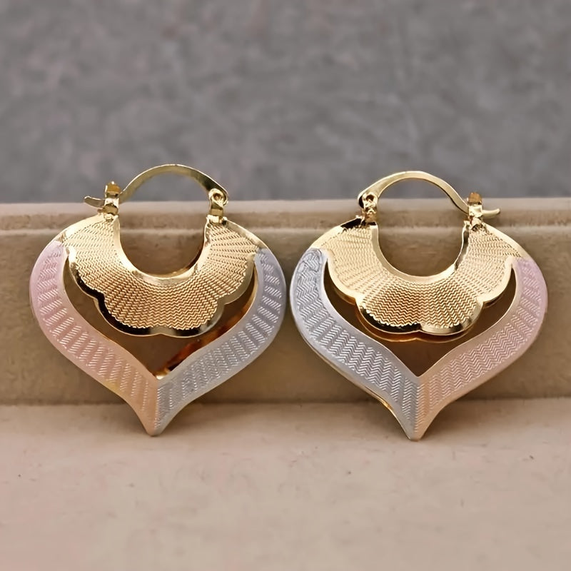 [4 Pairs Golden Earrings] 4 Pairs/Set Golden-Plated Heart-Shaped Hoop Earrings | Exquisite Hollow Design, Elegant Women's Ear Jewelry Accessories, Old-Fashioned Wedding and Birthday Gifts