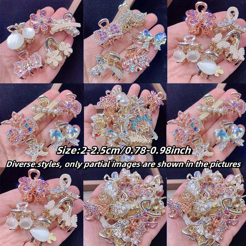 Random 10pcs Luxrious Zirconia Bow Hair Additions for Women- Charm Flower Design Claw Clips, Colorful Non-Slip Hair Claw Jaw Clips, Elegant Barrettes Headwear, Suitable for Styling & Wedding, Daily Accessory