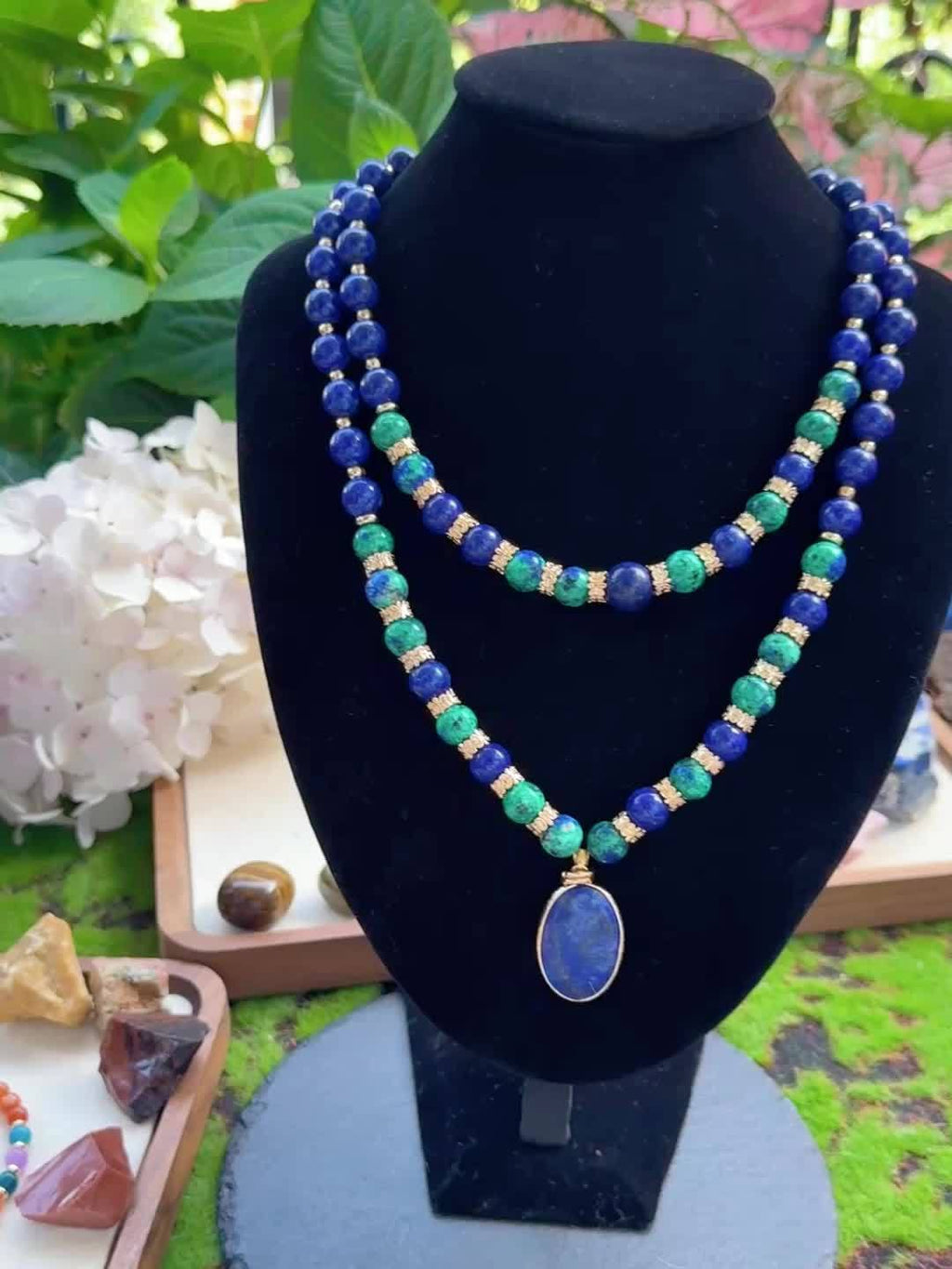 Blue 2pcs Natural Stone Phoenix Lapis Lazuli Double Layer Necklace Luxury Jewelry Gift for Teenager