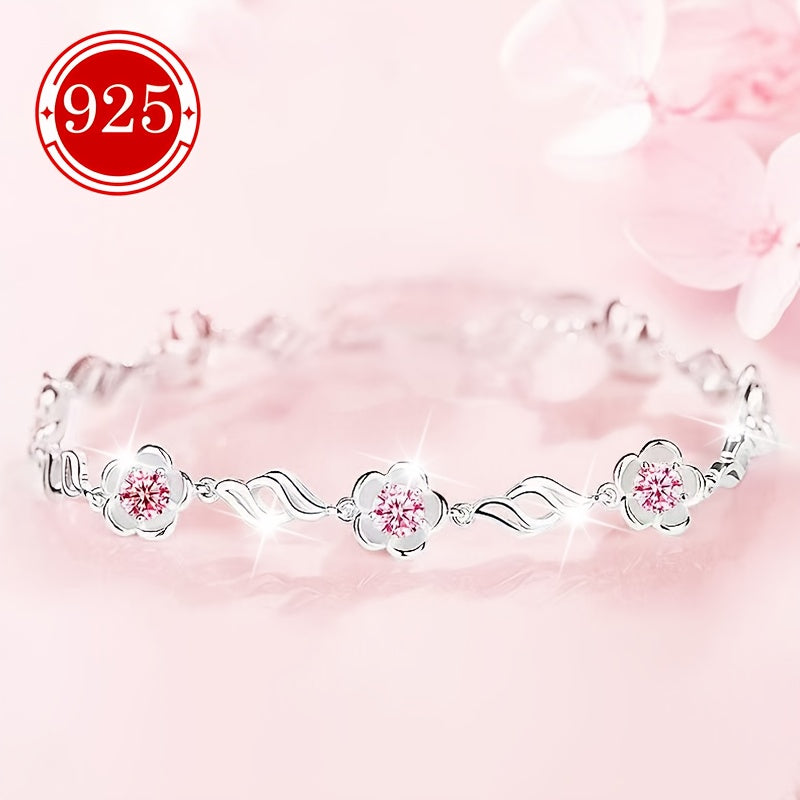 925 silver hypoallergenic bracelet, one pack, Women's peach blossom bracelet, light luxury niche design flower hand ornament, for couples, best friends, daily wedding banquet, seaside vacation, Valentine's Day, Ramadan, anti-oxidation packaging