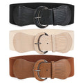 3-Pack SUOSDEY Vintage Matte Wide Waist Belts for Women, Elastic Band with Hook Buckle, Versatile for Beach, Party, Wedding, Casual & Festive Occasions, Braided Bow Design, Hand Washable