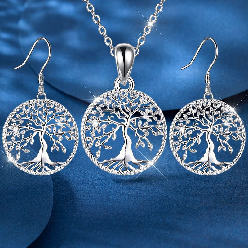 [Christmas Birthday Gift] 3pcs 925 Silver Shining Fashion Personality Simplicity New Creativity Tree Earrings Necklace Party Commemorative Jewelry Exquisite Christmas Birthday Gift
