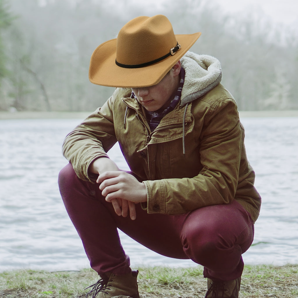 [Western Cowboy Hat] Men's Women's Western Cowboy Cowgirl Fedora Hat Felt Wide Brim Classic Outdoor Cap