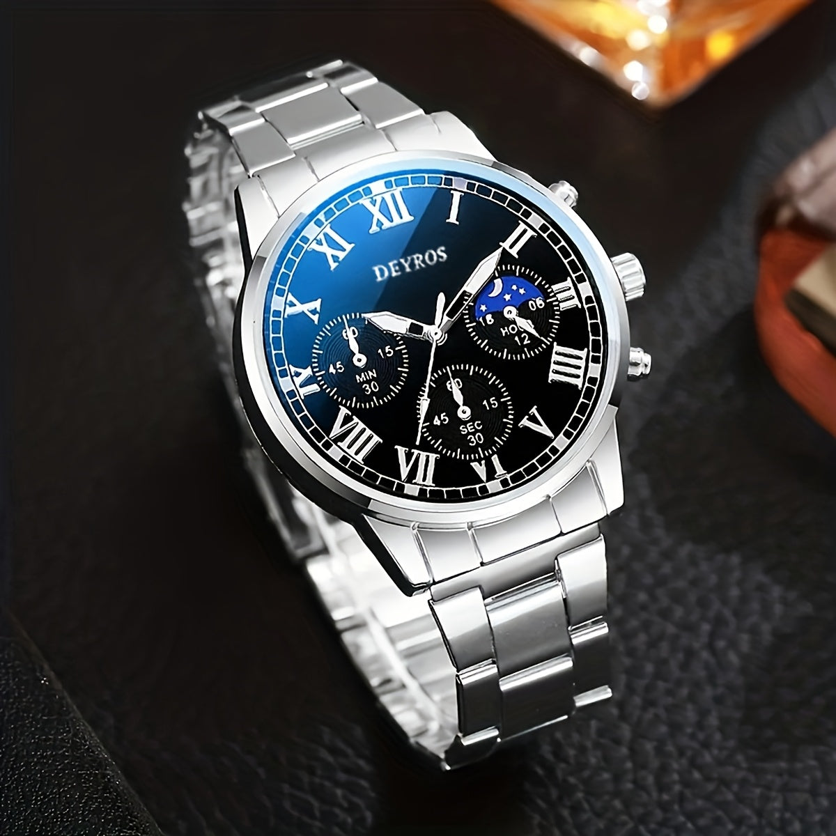 Set of 3 Men'S Stainless Steel Timepieces - Business Chronograph Quartz Watch with Coordinating Necklace And Bracelet, Analog World Time Function, Perfect for Professional And Formal Events, Great Gift Idea