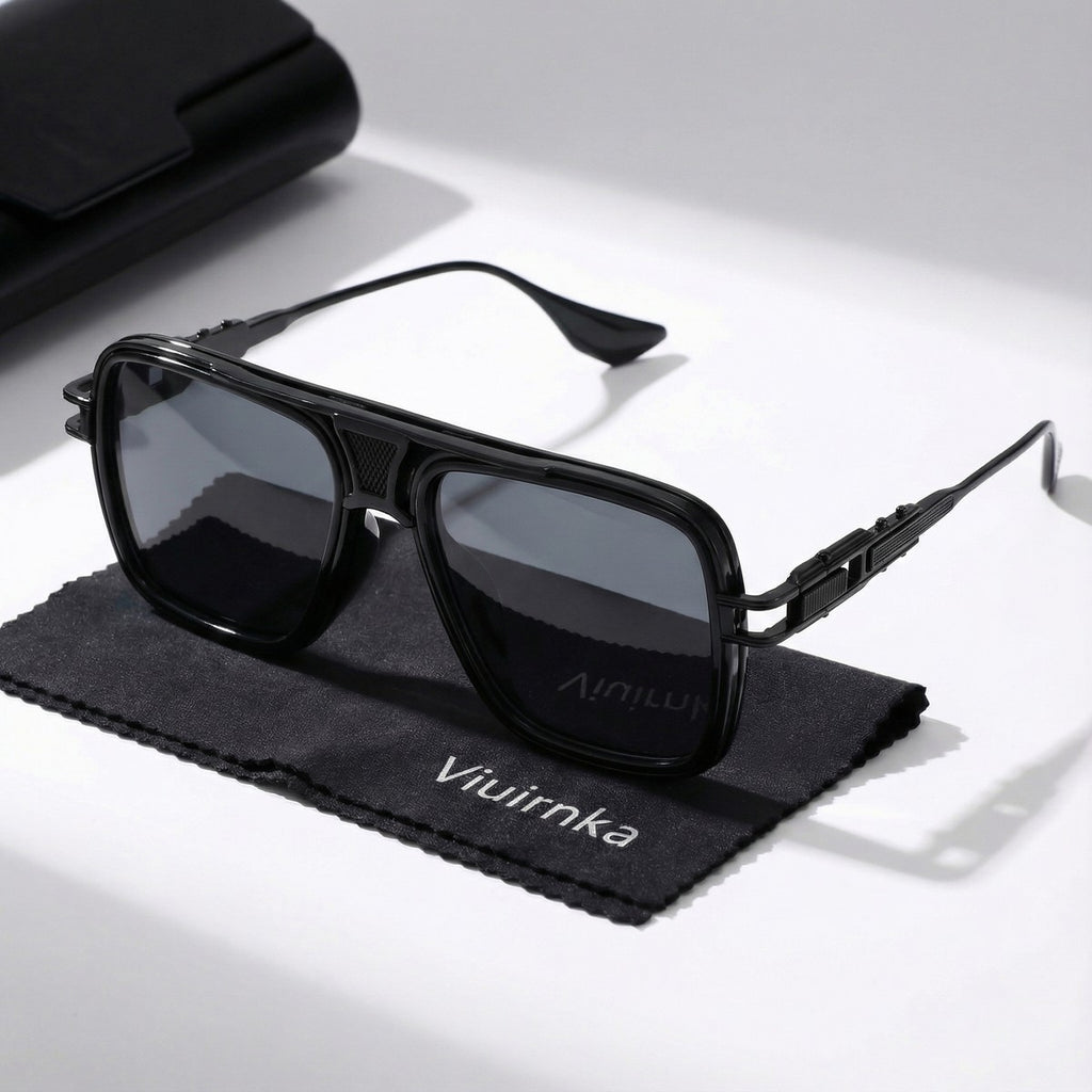 Viuirnka Classic Square Sunglasses for Men Unisex Retro UV Protection Metallic Frame Lightweight Eyewear with Sunglasses Case And Cleaning Cloth for Daily Wear And Outdoor Activities