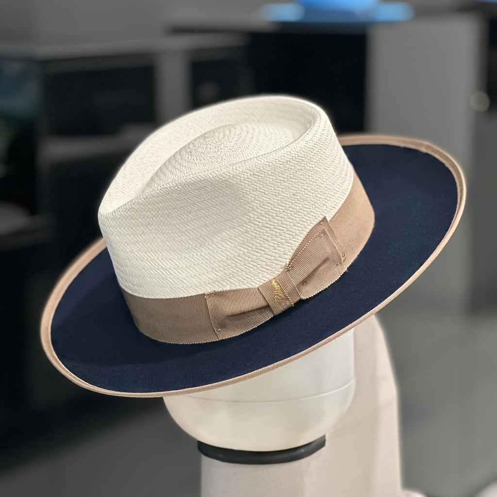 Hand- Panama Color Matching Spring And Summer Hat, Men'S And Women'S Valentine'S Day Gift, Wedding Style Unisex, Head Circumference 22.44-23.62inch, Adjustable Hat Circumference