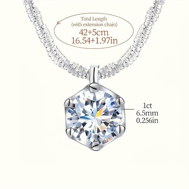 A Total Of 2pcs Of 925 Silver Eternal Luxury, 1 Carat Moissanite Stud Earrings Luxury, + Plus A Pendant Necklace Perfect for Weddings, Commitments And Special Days - Mother's Day, Christmas A Charming Gift for Her On Valentine's Day