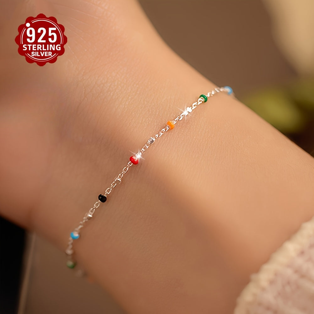 1pc925 Silver Dopamine Colored Bean Ins Wind Summer Cute Niche Gift Thin Bracelet