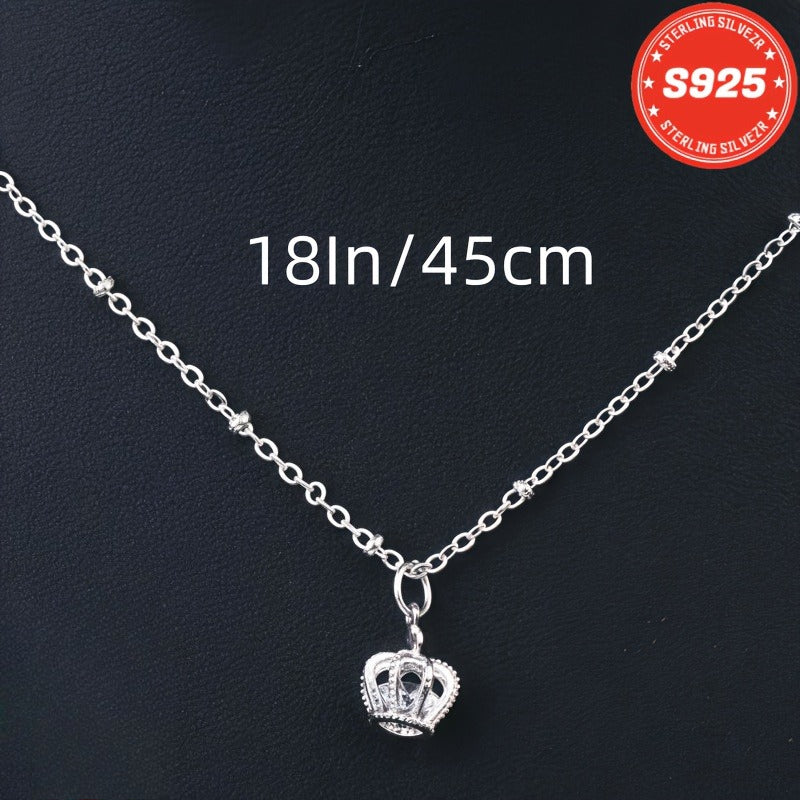 S925 Pure Silvery 5A Zirconia Crown Necklace, Durable, Low Allergenic, Is An Ideal Gift For Men, Women, Wives, Girlfriends, Mothers And Daughters On Anniversaries, Halloween, Christmas And Special Occasions, Total Weight Of The Product (2g)