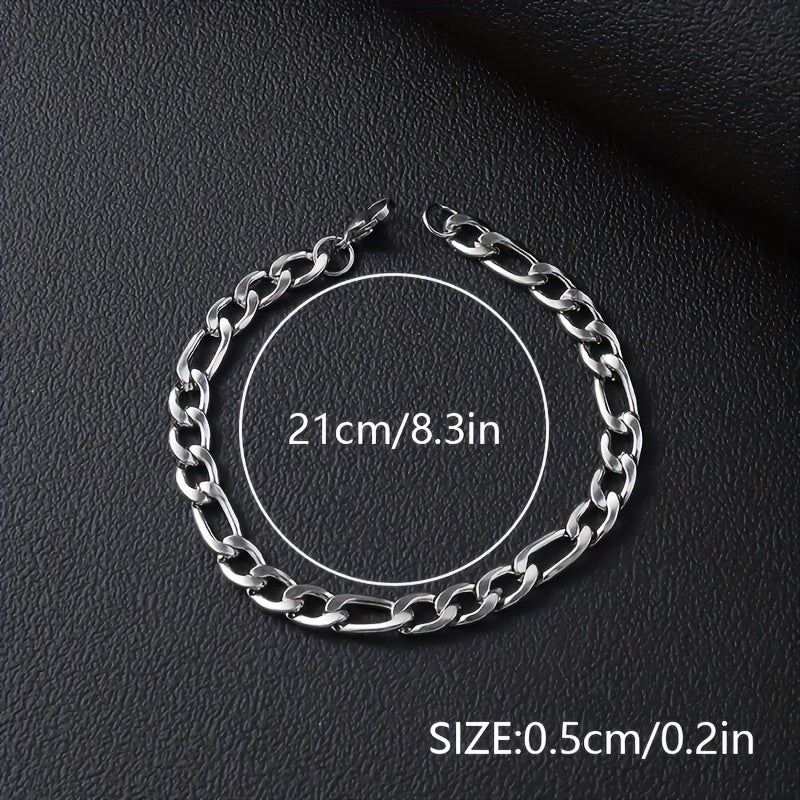 12pcs Set: Men'S Hip Hop Stainless Steel Cuban Chain Bracelet - Perfect for Daily, Party, And Festival Use