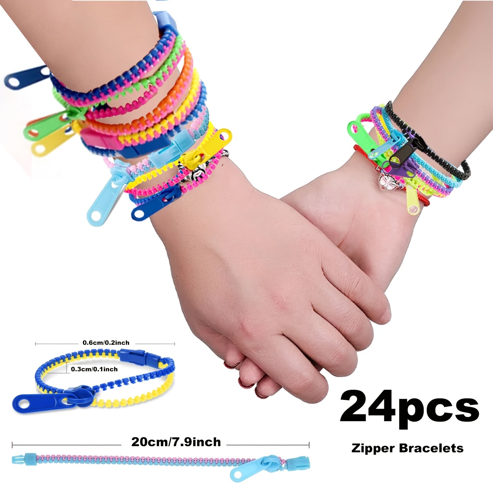 Set of 24 Plastic Zipper Bracelets, Ideal As Fidget Rings And Perfect Gifts for Party Favors, Goodie Bags, And Rewards for Those Aged 14 And Above