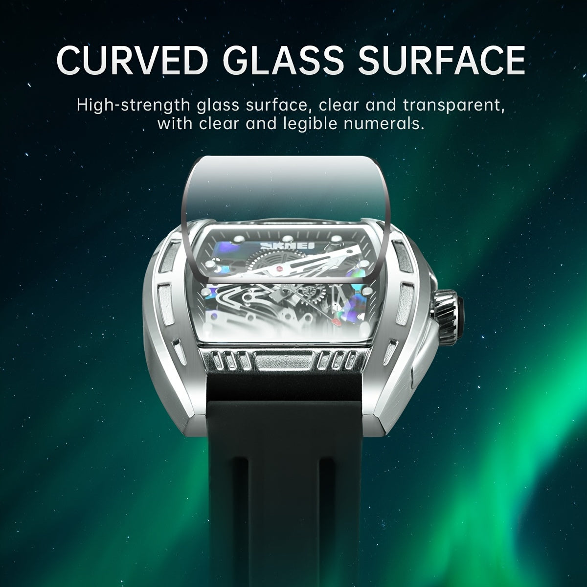 Shike Mei Fashion Men'S Hollow Dial Barrel-Shaped Night Light Waterproof Silicone Strap Men'S Quartz Watch