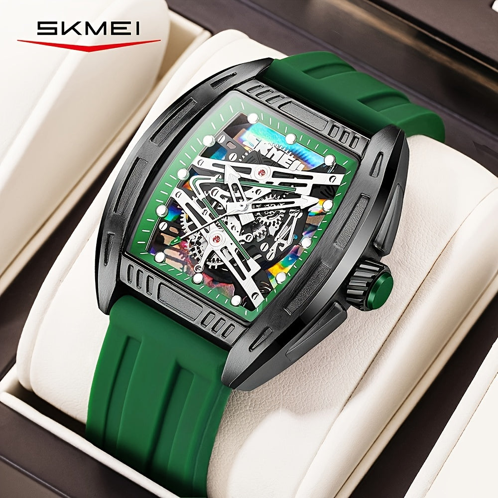 Shike Mei Fashion Men'S Hollow Dial Barrel-Shaped Night Light Waterproof Silicone Strap Men'S Quartz Watch